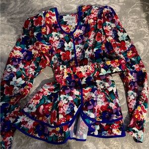 ARGENTI vintage Floral Women's Top - with belt Multicolor